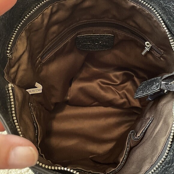 Tiffany and Fred Black Metallic Handbag Tote Bag Classic Modern Travel Shimmer - Picture 6 of 8